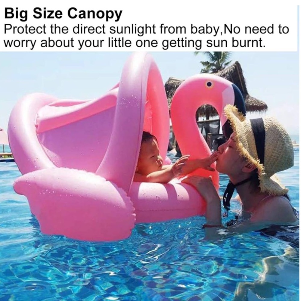 Flamingo Baby Float w/Sunshade Canopy - Picture 2 of 9